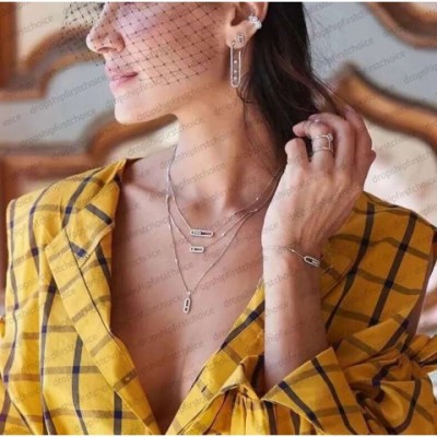 Dia Three Sliding Heart Pendant Necklace in Blue White Zinc Plated for Women