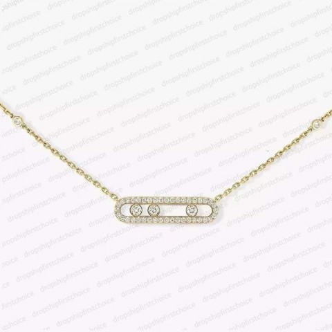 Dia Three Sliding Heart Pendant Necklace in Blue White Zinc Plated for Women