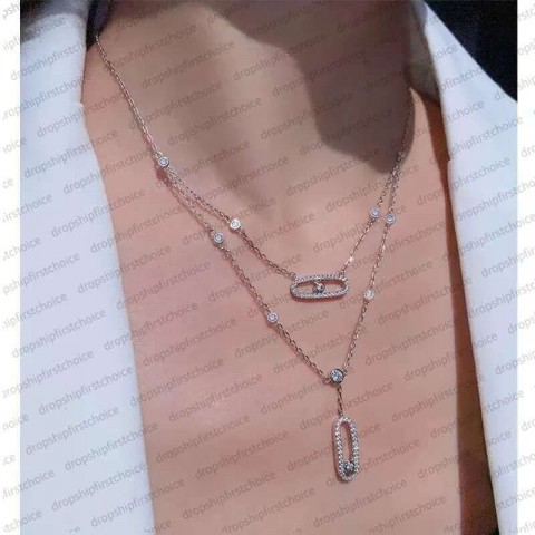 Dia Three Sliding Heart Pendant Necklace in Blue White Zinc Plated for Women