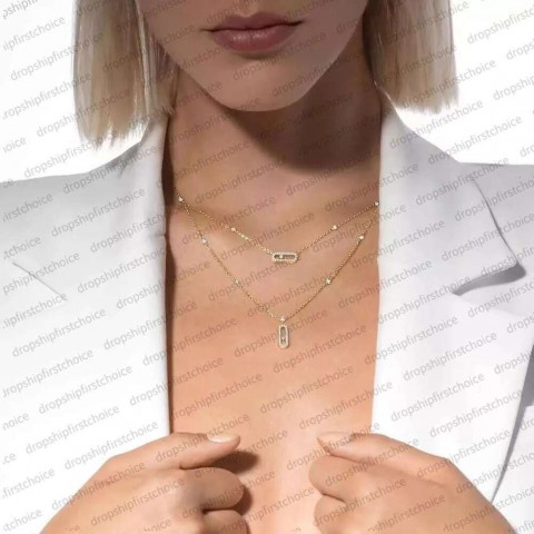 Dia Three Sliding Heart Pendant Necklace in Blue White Zinc Plated for Women