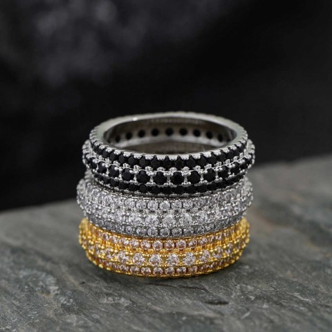 Jinzhi Platinum Black Diamond Band Rings for Women