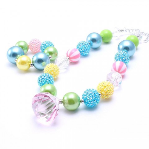 Spring Chunky Beaded Jewelry Set for Girls - Pretty Bubblegum Color