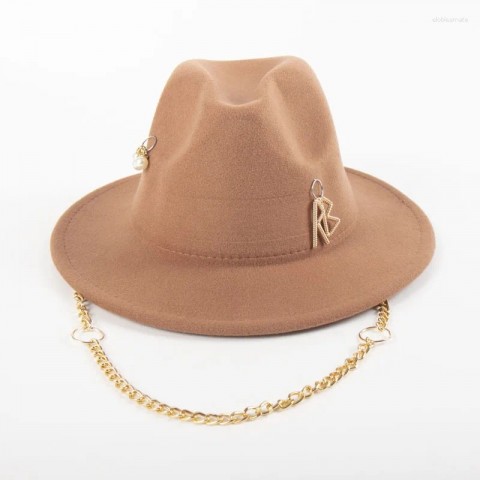 Berets Fashionable Unisex Chain Decorated Fedora Hat for Autumn Winter