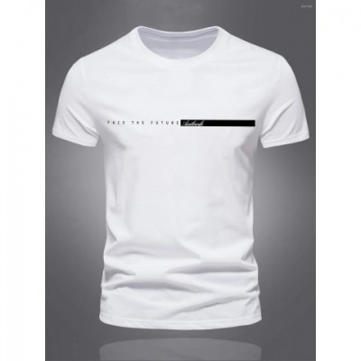 Men's Lightweight Summer T-Shirts, Oversized Cotton Sports Top with Simple Letter Pattern