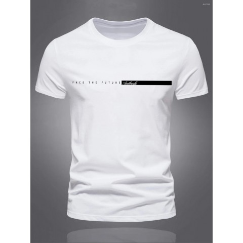 Men's Lightweight Summer T-Shirts, Oversized Cotton Sports Top with Simple Letter Pattern