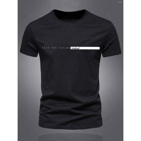 Men's Lightweight Summer T-Shirts, Oversized Cotton Sports Top with Simple Letter Pattern