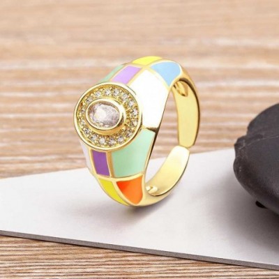 Nidin Adjustable Solitaire Ring with Zircon and Onyx, 7 Color Options, Retro Style, Unisex