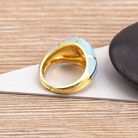 Nidin Adjustable Solitaire Ring with Zircon and Onyx, 7 Color Options, Retro Style, Unisex