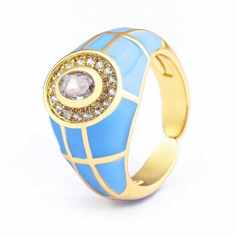 Nidin Adjustable Solitaire Ring with Zircon and Onyx, 7 Color Options, Retro Style, Unisex
