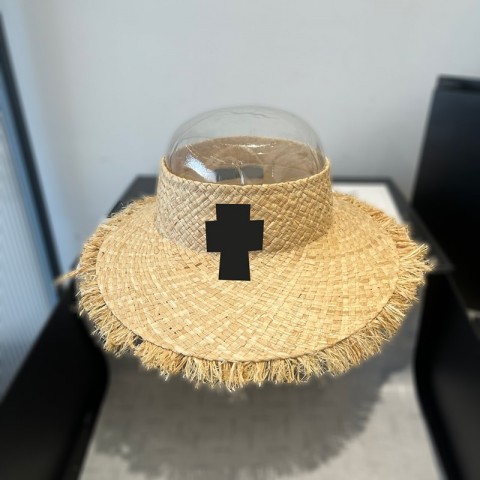 Designer Women's Wide Brim Bucket Hat with Black Cross Pattern