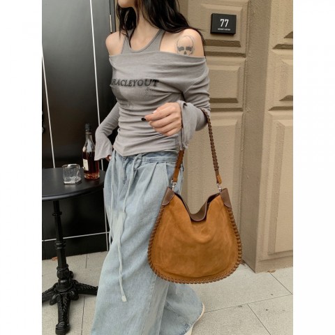 Luxury Vintage French Suede Shoulder Bag For Women