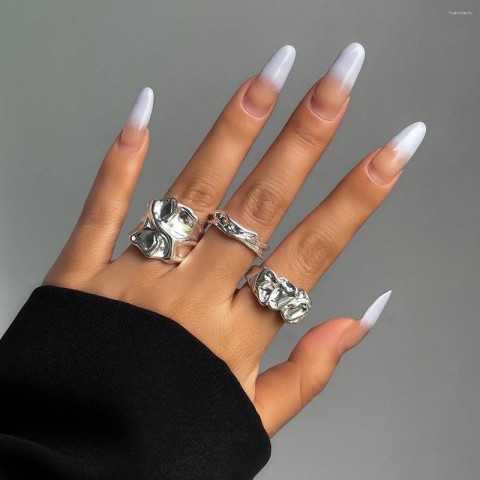 Elegant Wrinkled Metal Cluster Ring Set for Women 2025 Trendy Vintage Cocktail Jewelry Gift