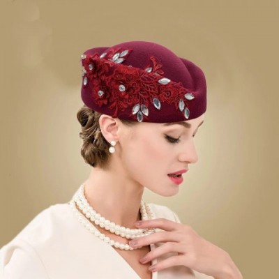 Vintage Felt Beret Turban Hat with Flower for Women