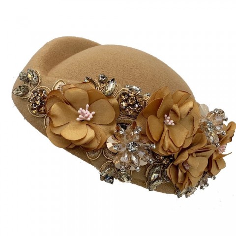 Vintage Felt Beret Turban Hat with Flower for Women