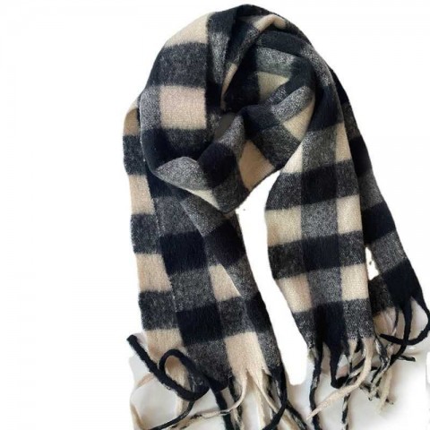 Yushuxin Women's Versatile Winter Warm Black and White Checkered Scarf W240927
