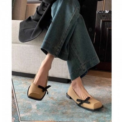 Retro Comfy Women's Square Toe Mary Janes, Durable Slip-On Bow Flats