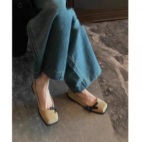 Retro Comfy Women's Square Toe Mary Janes, Durable Slip-On Bow Flats