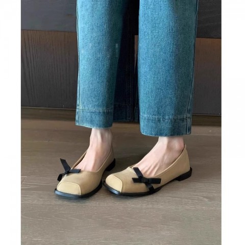 Retro Comfy Women's Square Toe Mary Janes, Durable Slip-On Bow Flats