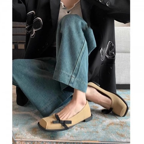 Retro Comfy Women's Square Toe Mary Janes, Durable Slip-On Bow Flats