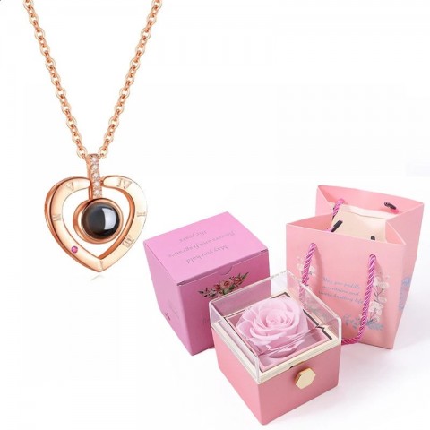 100 Languages "I Love You" Necklace with Rotating Rose Box - Romantic Gift for Women