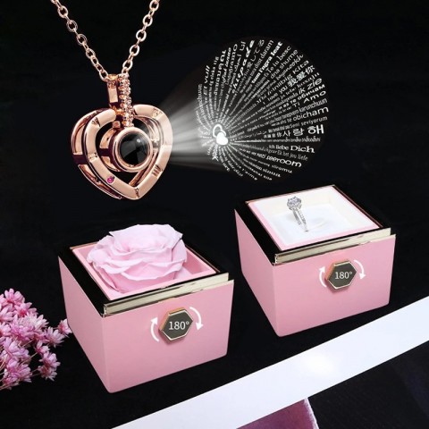 100 Languages "I Love You" Necklace with Rotating Rose Box - Romantic Gift for Women