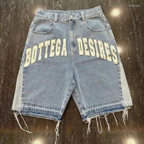 Men's Retro Skeleton Denim Shorts - Casual Preppy Style for Everyday Wear