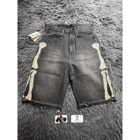 Men's Retro Skeleton Denim Shorts - Casual Preppy Style for Everyday Wear