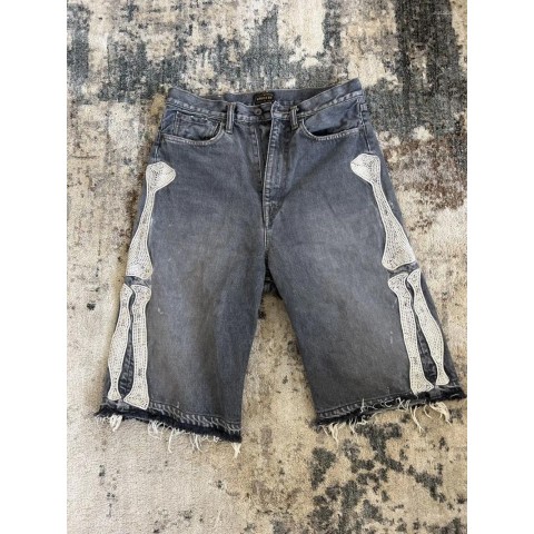 Men's Retro Skeleton Denim Shorts - Casual Preppy Style for Everyday Wear