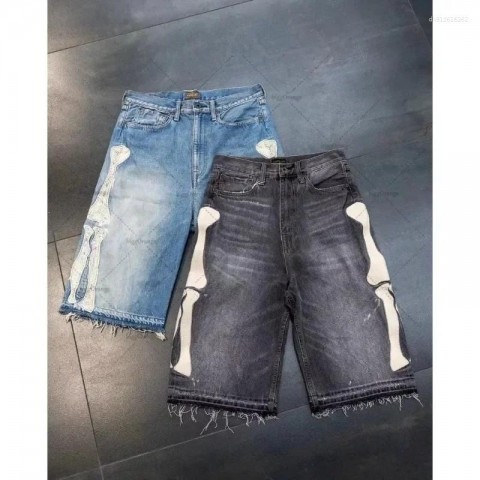 Men's Retro Skeleton Denim Shorts - Casual Preppy Style for Everyday Wear