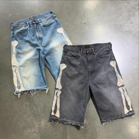 Men's Retro Skeleton Denim Shorts - Casual Preppy Style for Everyday Wear